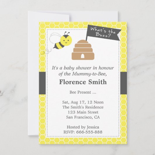 Invitation Thème de bébé adorable abeille Shower en jaune et (Devant)