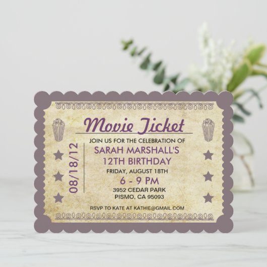 Invitation Thème de billet de cinéma (Debout devant)