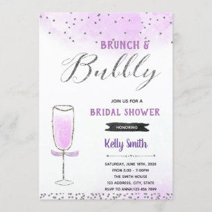 Invitation Thème de brunch et de bulles argent et violet