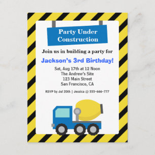 Invitation Thème de camion malaxeur pour fête d'anniversaire 