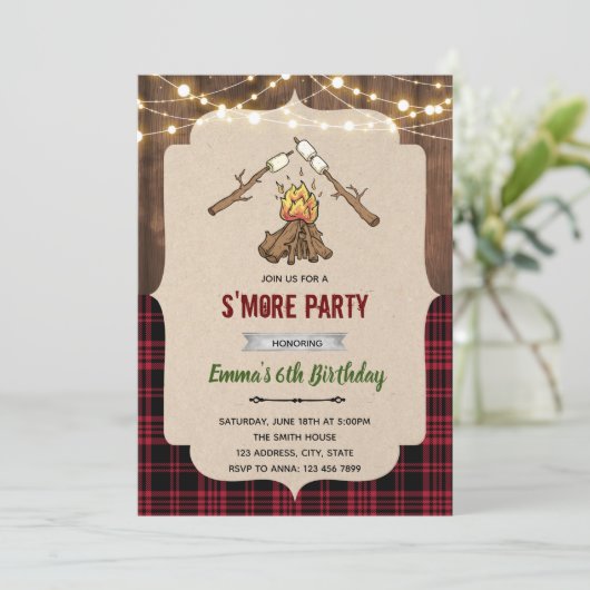 Invitation Thème de camp rustique smore (Debout devant)