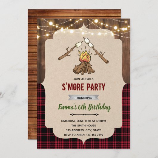 Invitation Thème de camp rustique smore (Devant / Derrière)