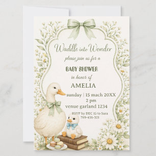 Invitation Thème de canard floral vert sauge vintage modifiab