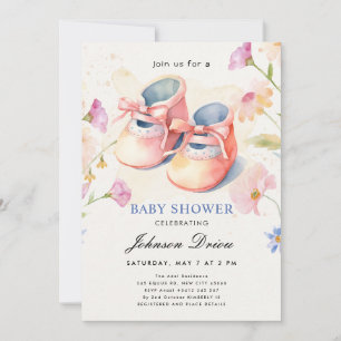 Invitation Thème de chaussures de bébé à l'aquarelle Baby S