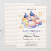 Invitation Thème de chaussures de bébé à l'aquarelle | Baby S (Devant / Derrière)