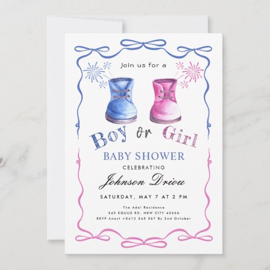 Invitation Thème de chaussures de bébé à l'aquarelle | Baby S (Devant)