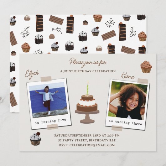 Invitation Thème de chocolat pour double photo d'anniversaire (Devant / Derrière)