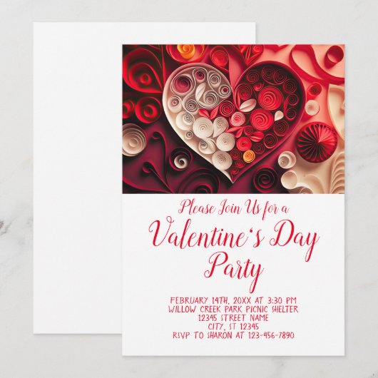 Invitation Thème de coeur de la Saint Valentin (Devant / Derrière)