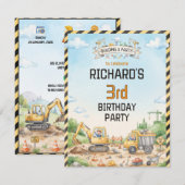 Invitation Thème de construction amusant pour l'anniversaire (Devant / Derrière)
