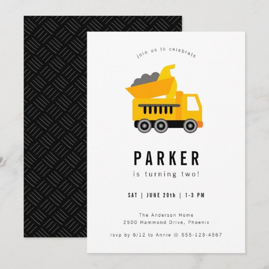 Invitation Thème de construction de camions de pompage Invita (Devant / Derrière)