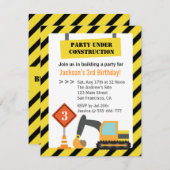 Invitation Thème de construction de l'excavateur anniversaire (Devant / Derrière)