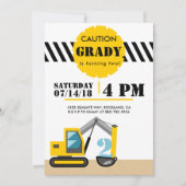 Invitation Thème de construction Excavateur Noir et Jaune 2èm (Devant)