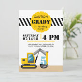 Invitation Thème de construction Excavateur Noir et Jaune 5èm (Debout devant)