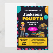 Invitation Thème de construction fête d'anniversaire (Devant / Derrière)