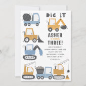 Invitation Thème de construction fête d'anniversaire (Devant)