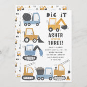 Invitation Thème de construction fête d'anniversaire (Devant / Derrière)