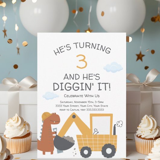 Invitation Thème de construction Fête d'anniversaire Diggin'