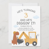 Invitation Thème de construction Fête d'anniversaire Diggin' (Devant)