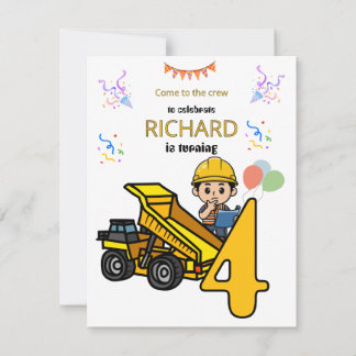 Invitation Thème de construction Fête d'anniversaire drôle po