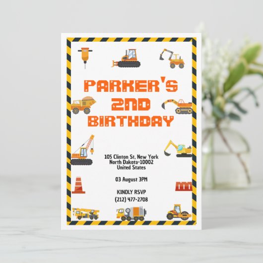 Invitation Thème de construction mignonne Fête d'anniversaire (Debout devant)