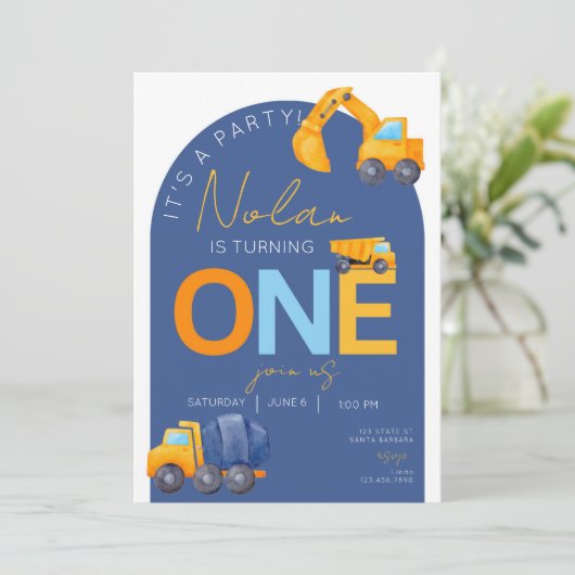Invitation Thème de construction Premier anniversaire (Debout devant)