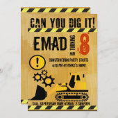 Invitation Thème de construction soirée d'anniversaire invita (Devant / Derrière)