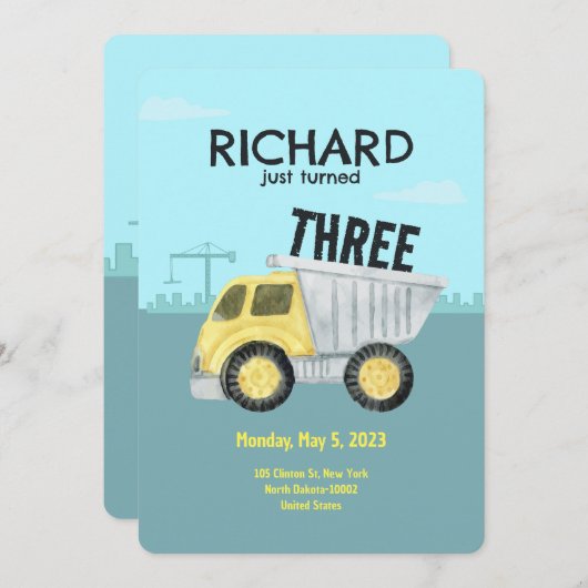 Invitation Thème de construction Soirée d'anniversaire pour l (Devant / Derrière)