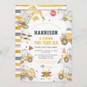 Invitation Thème de construction Truck Party Anniversaire (Devant / Derrière)