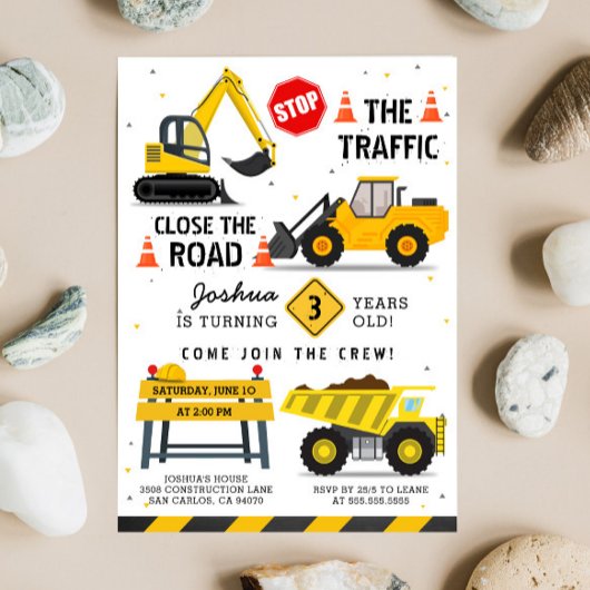 Invitation Thème de construction Truck Truck Anniversaire de 