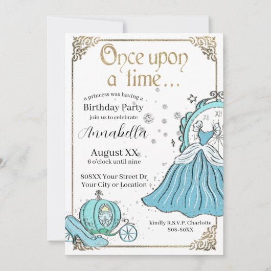 Invitation Thème de conte de fées Cendrillon illustré (Devant)