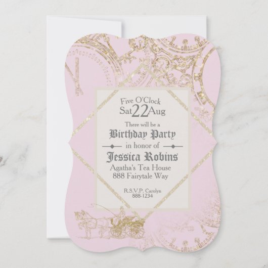 Invitation Thème de conte de fées Château Carrosse Paillettes (Dos)