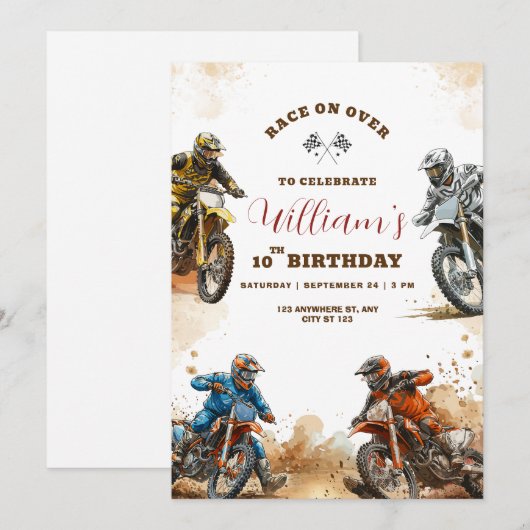Invitation Thème de course Anniversaire Enfants (Devant / Derrière)