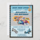 Invitation Thème de course automobile pour garçon 4ème annive (Devant)