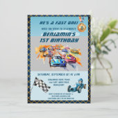 Invitation Thème de course automobile pour garçon pour un 1er (Debout devant)