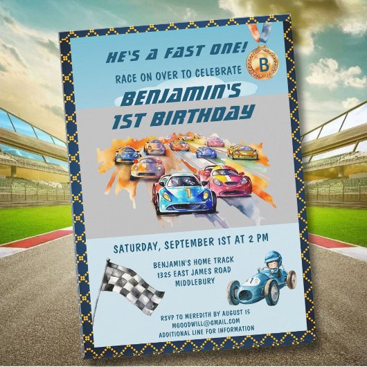 Invitation Thème de course automobile pour garçon pour un 1er