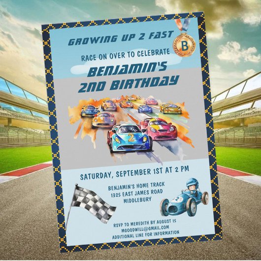 Invitation Thème de course automobile pour garçon pour un 2èm