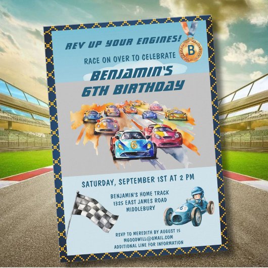 Invitation Thème de course automobile pour garçon pour un 6èm
