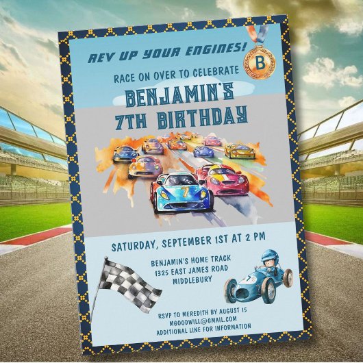Invitation Thème de course automobile pour garçon pour un 7èm