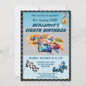 Invitation Thème de course automobile pour garçon pour un 8èm (Devant)