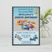 Invitation Thème de course automobile pour garçon pour un 8èm (Debout devant)
