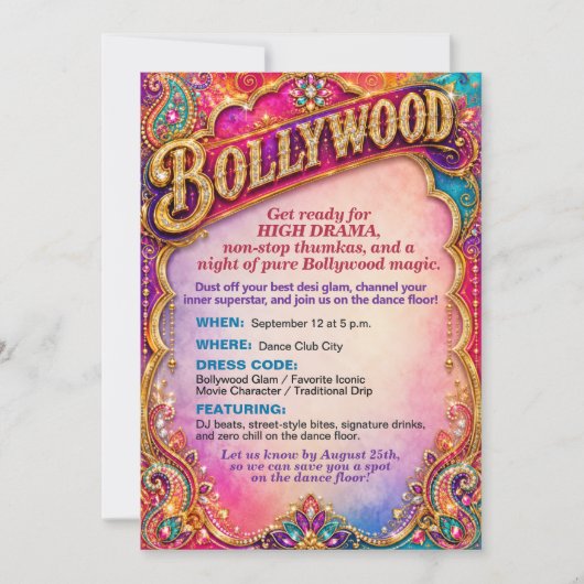 Invitation Thème de danse de fête de Bollywood vibrant (Devant)