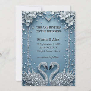 Invitation Thème de décoration de mariage Couple Cygne Bleu �