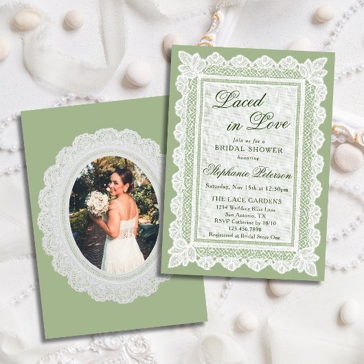 Invitation Thème de dentelle dans l'amour, vert, dentelle, ph