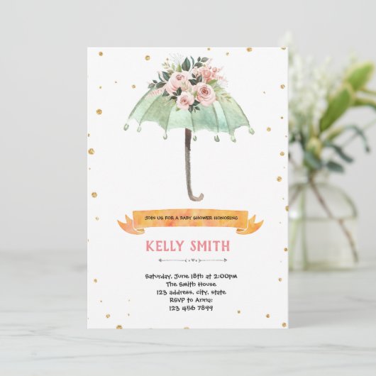 Invitation Thème de douche de bébé parapluie (Debout devant)