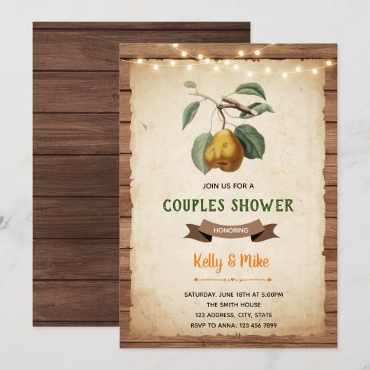 Invitation Thème de douche de couples de poire (Devant / Derrière)