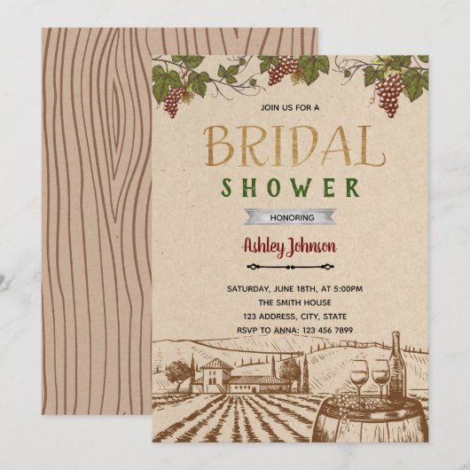 Invitation Thème de douche de mariée en cave rustique Invitat (Devant / Derrière)