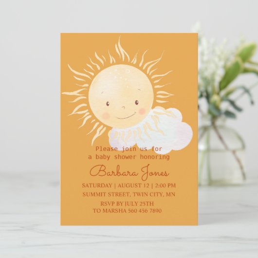 Invitation Thème de douche de soleil mignon (Debout devant)