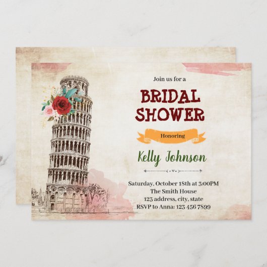Invitation Thème de douche nuptiale en italie rustique (Devant / Derrière)