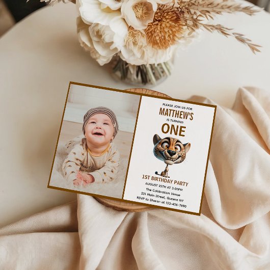Invitation Thème de ferme de guépard mignon et fou pour 1er a
