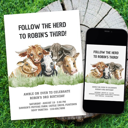 Invitation Thème de ferme pour le 3e anniversaire : Suivez le